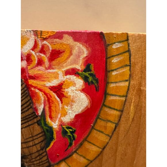 Hand drawn and painted Asian style woman on wood signed dated 2012 - Picture 5 of 11